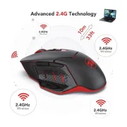 Souris Gaming sans fil Redragon - M690-1 avec changement de DPI, 2 boutons latéraux , 2400 DPI, design ergonomique et 7 boutons noirs 2