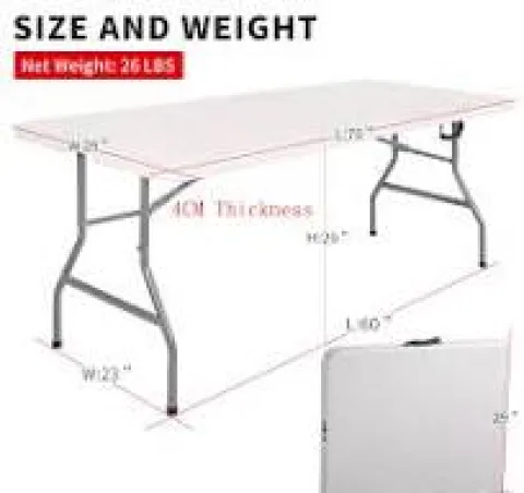 Actask Table pliante de 1,8 m (4 cm d'épaisseur) portable et compacte pour pique-nique, camping, fête, jardin – Table portable facile à transporter avec poignée de transport (blanc)