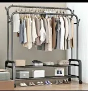Porte-vêtements à Double Pôle, Rails de Rangement en Métal  3