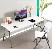 Actask Table pliante de 1,8 m (4 cm d'épaisseur) portable et compacte pour pique-nique, camping, fête, jardin – Table portable facile à transporter avec poignée de transport (blanc) 3