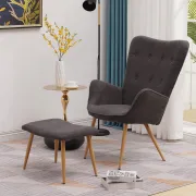 Fauteuil à oreilles Albatros Oxford avec tabouret - Housse aspect fourrure confortable 3