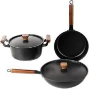 Ensemble de casseroles Casserole à soupe Wok en trois parties Casserole à frire Combinaison Maison Fer Pot Induction Cuisinière à gaz universelle 2