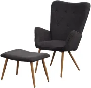 Fauteuil à oreilles Albatros Oxford avec tabouret - Housse aspect fourrure confortable 1