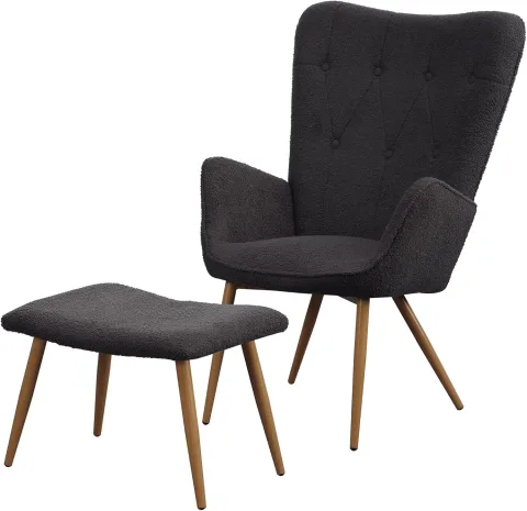 Fauteuil à oreilles Albatros Oxford avec tabouret - Housse aspect fourrure confortable