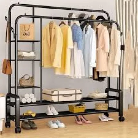 Porte-vêtements à Double Pôle, Rails de Rangement en Métal 