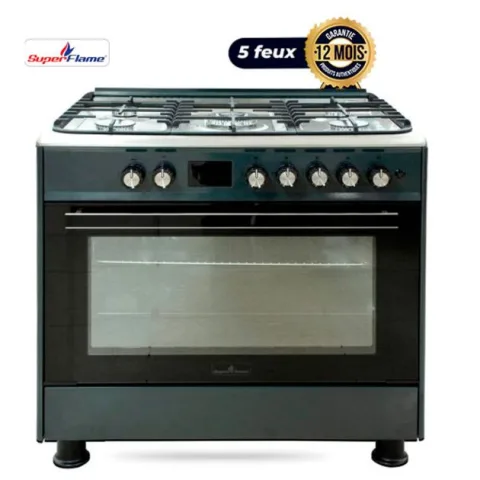 Cuisinière à Gaz - SUPER FLAME - Full option - 5 Feux - 60 x 90 cm - SF-FG9502GBZA - Grand four - Avec panneau de commande numérique - Gris Foncé