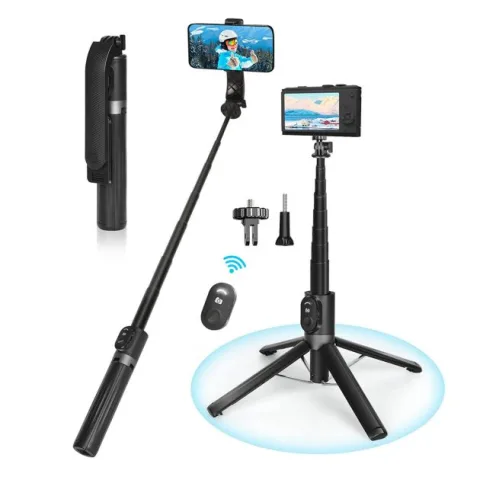 Trépied Selfie Stick - Eocean - 140cm Compatible iPhone-Téléphone Android - avec Télécommande Rechargeable et Kit de Connecteur d'Appareil Photo, Portable et Compact