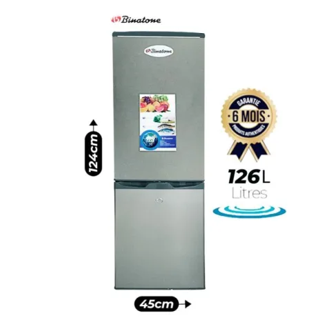 Réfrigérateur Combiné BINATONE - FR 160 - Capacité totale 126 litres - 2 portes - 3 tiroirs - classe énergétique T