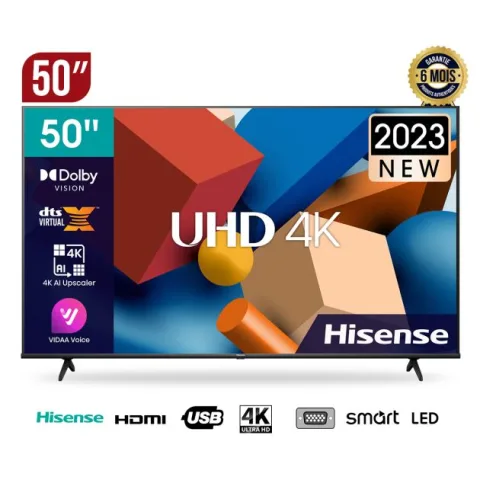 TV Smart Hisense 50 pouces - 50A6k - 4K - Ultra HD - Écran sans bordure