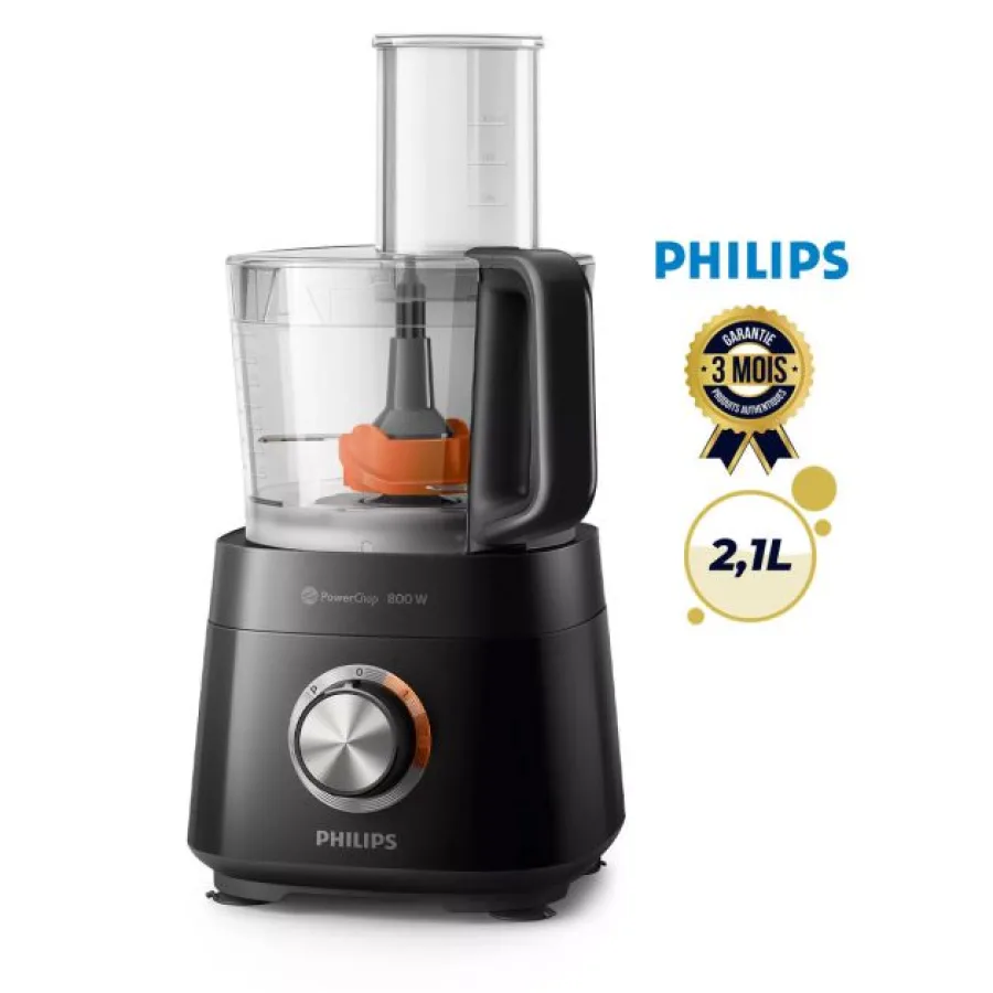 Robot Culinaire multifonction et compact - Philips - HR7510-10 - 800 Watts - 2,1 Litres - Noir