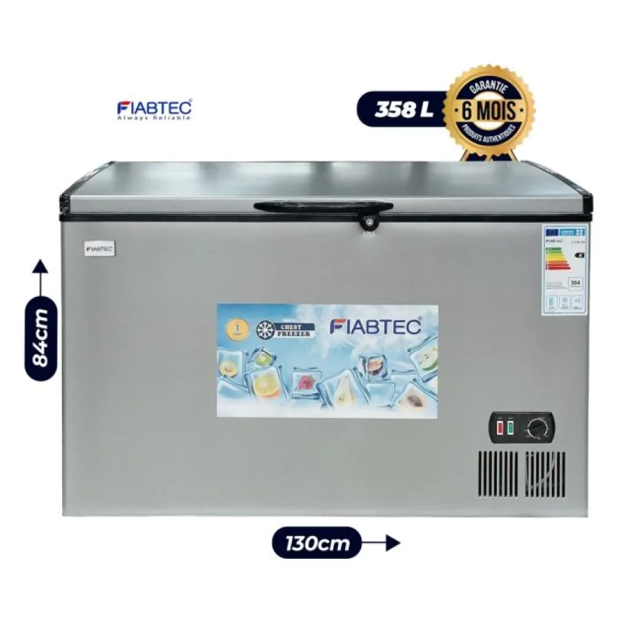 Congélateur coffre à vitres coulissantes – FIABTEC - FTCFQ-358 – 358 Litres – Classe Éco A+ – Gris