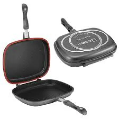 Poêle grill double face portable anti-brûlure
