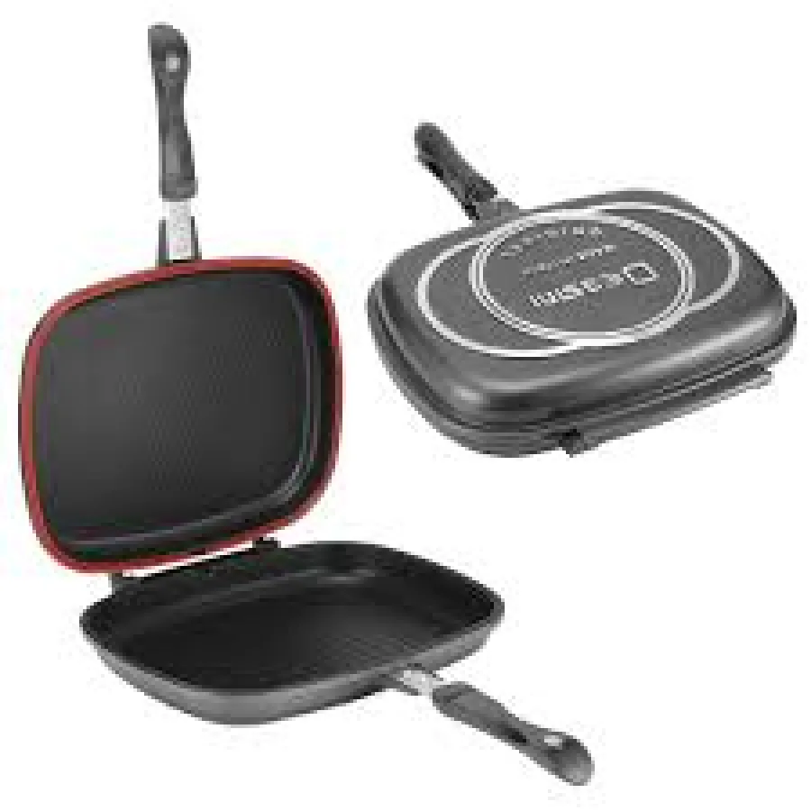 Poêle grill double face portable anti-brûlure