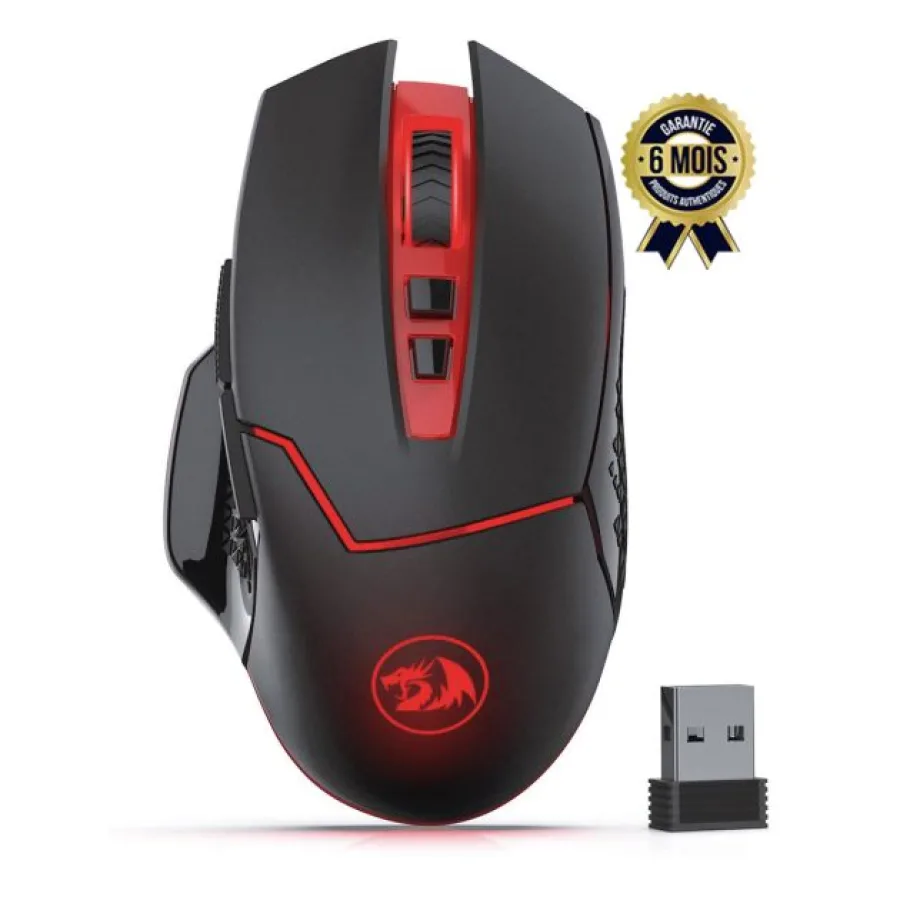 Souris Gaming sans fil Redragon - M690-1 avec changement de DPI, 2 boutons latéraux , 2400 DPI, design ergonomique et 7 boutons noirs