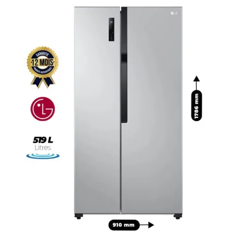 Réfrigérateur LG - Side By Side - No Frost - Multi Air Flow - Avec Compresseur Smart Inverter - LG - GCFB507PQAM - 519 L- Économique A+ - Argent -