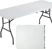 Actask Table pliante de 1,8 m (4 cm d'épaisseur) portable et compacte pour pique-nique, camping, fête, jardin – Table portable facile à transporter avec poignée de transport (blanc) 1