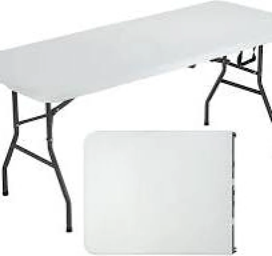 Actask Table pliante de 1,8 m (4 cm d'épaisseur) portable et compacte pour pique-nique, camping, fête, jardin – Table portable facile à transporter avec poignée de transport (blanc)